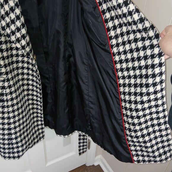 Preston & York Houndstooth Wool Blend Belted Wrap Coat Black White Size 8 - Picture 16 of 16